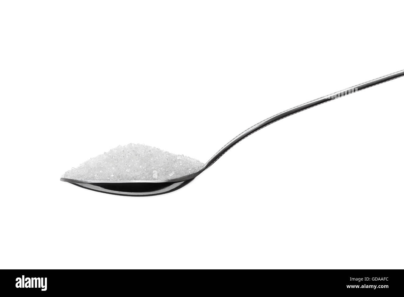 Teaspoon Full of Sugar Isolated on White Background Stock Photo