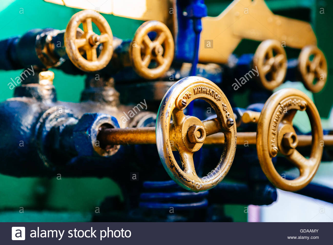 Closeup Of Pipes And Faucet Valves Of Heating System In A Steam