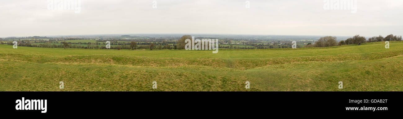 Ireland, County Meath, Panorama of a green landscape, Hill of Tara, the Lia Fáil (fate stone) Stock Photo