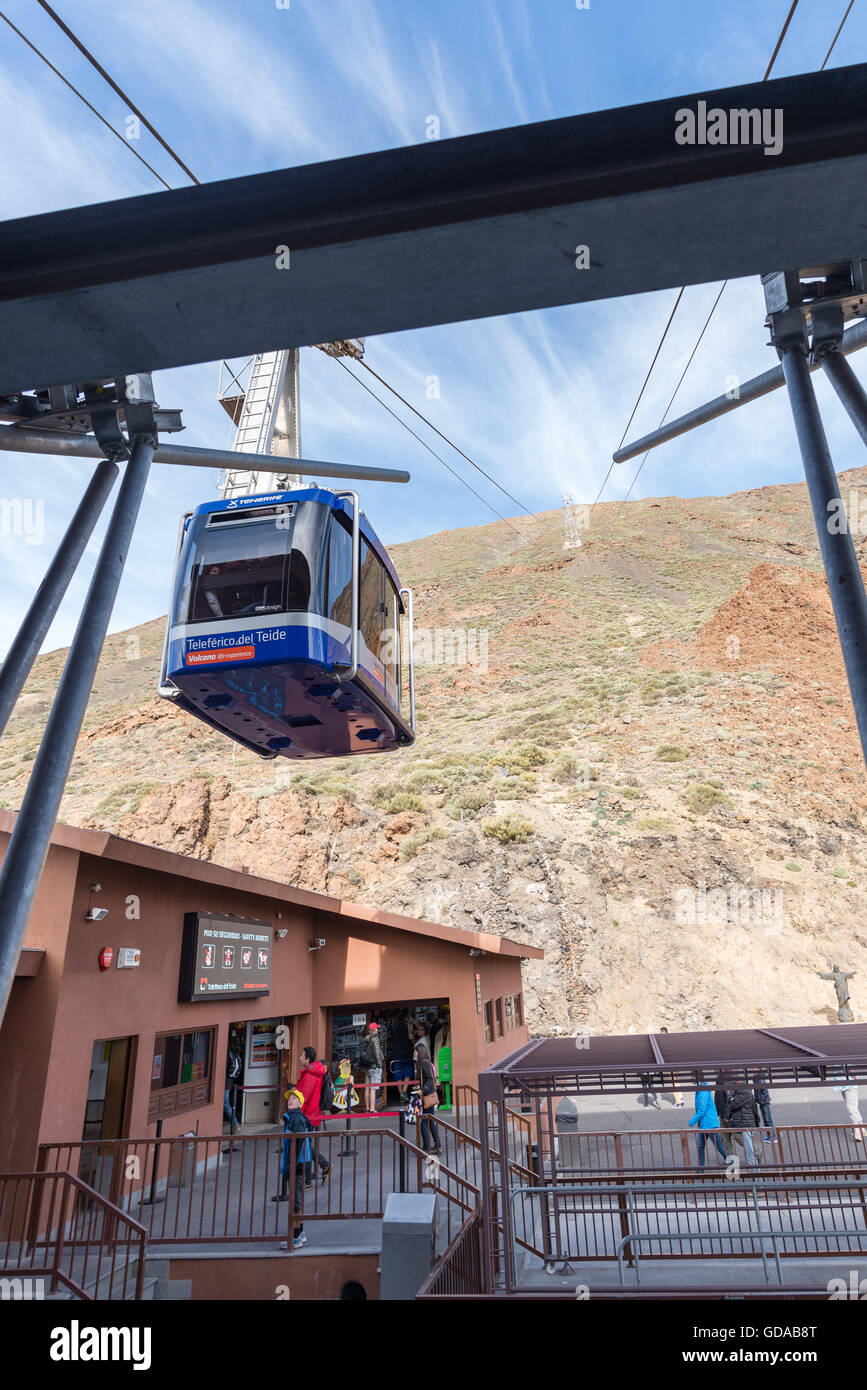 Spain, Canary Islands, Tenerife, cableway valley station on the Pico del Teide (Teyde) which is with 3718 m the highest elevation on the Canary Island Stock Photo