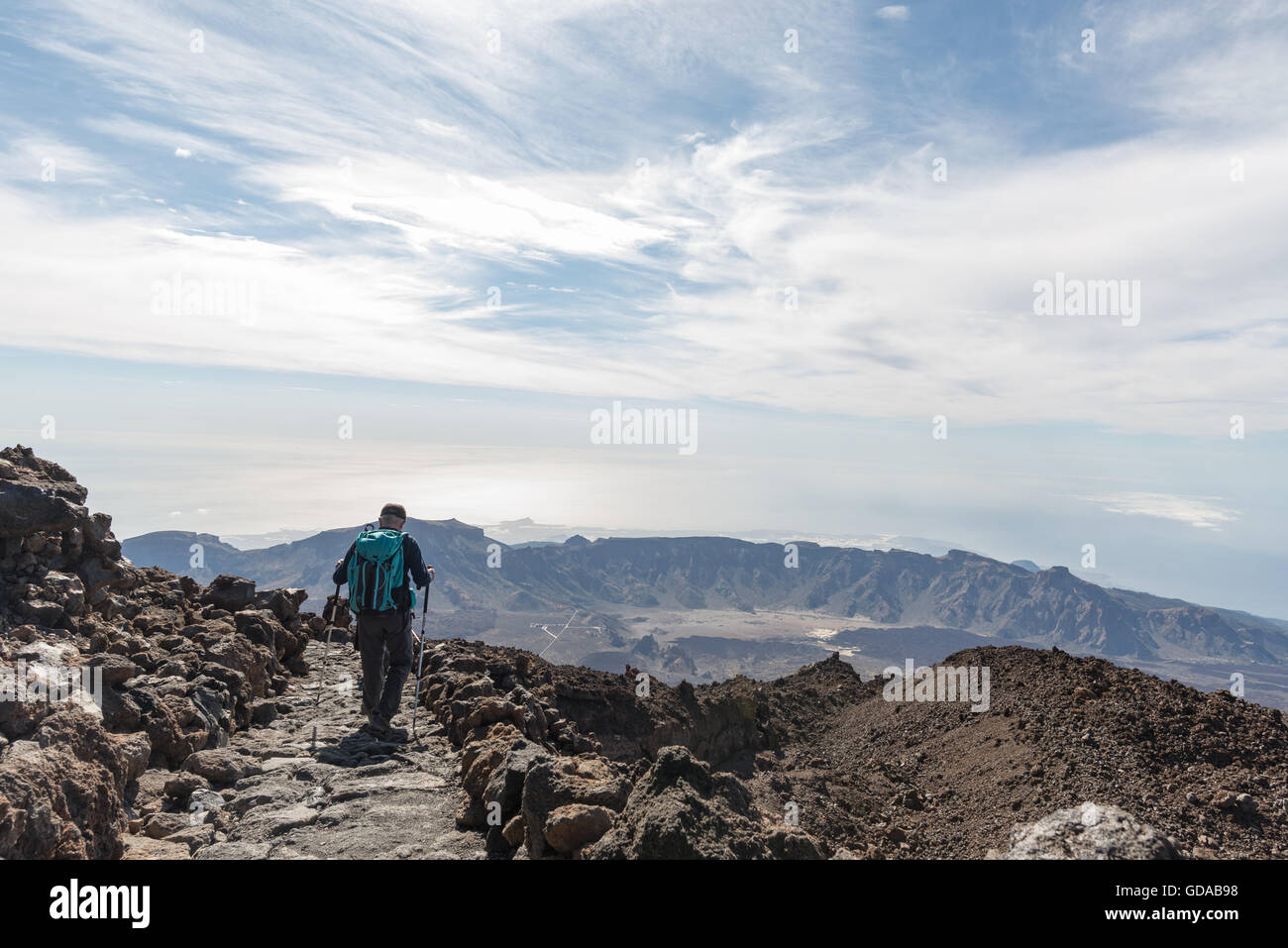 Spain, Canary Islands, Tenerife, hike on the Picp del Teide. The Pico del Teide (Teyde) is with 3718 m the highest elevation on the Canary Island Stock Photo