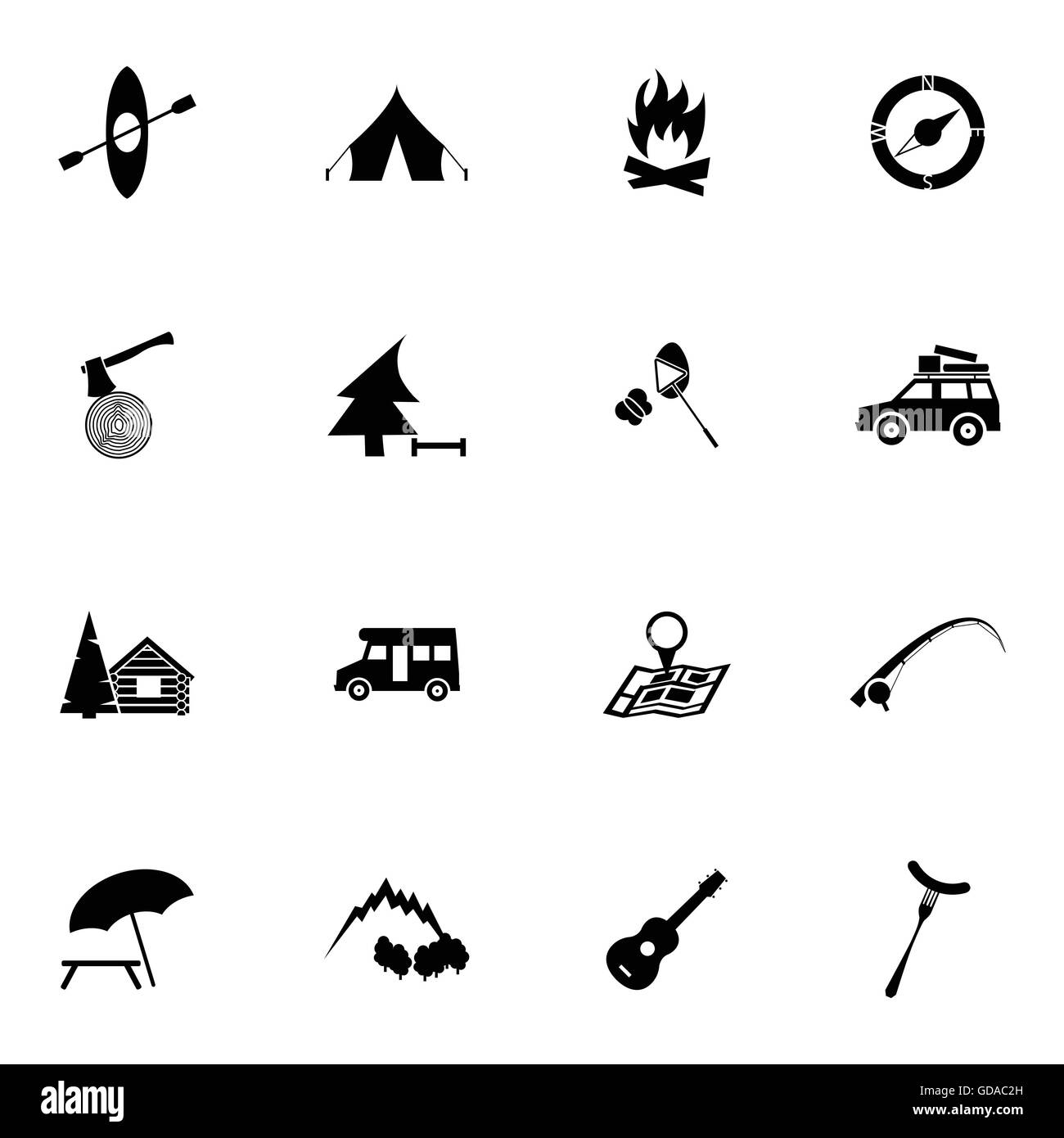 Vector black camping icons set Stock Vector Image & Art - Alamy