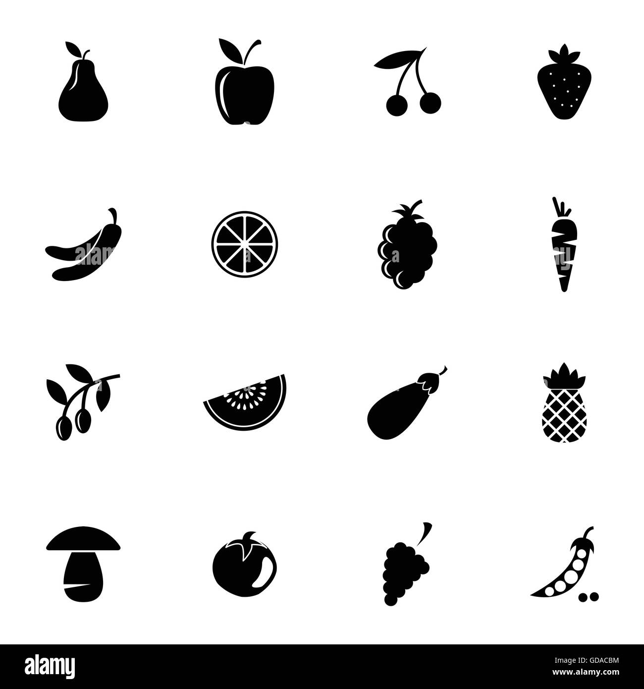 Vector black fruits and vegetables icons set Stock Vector Image & Art ...
