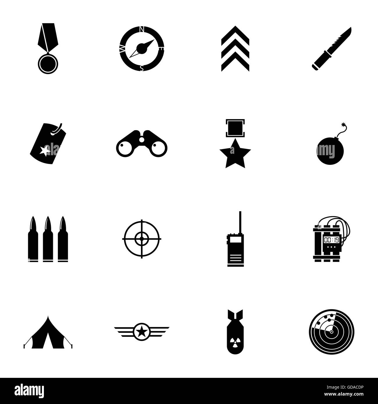 Vector black  military icons set Stock Vector