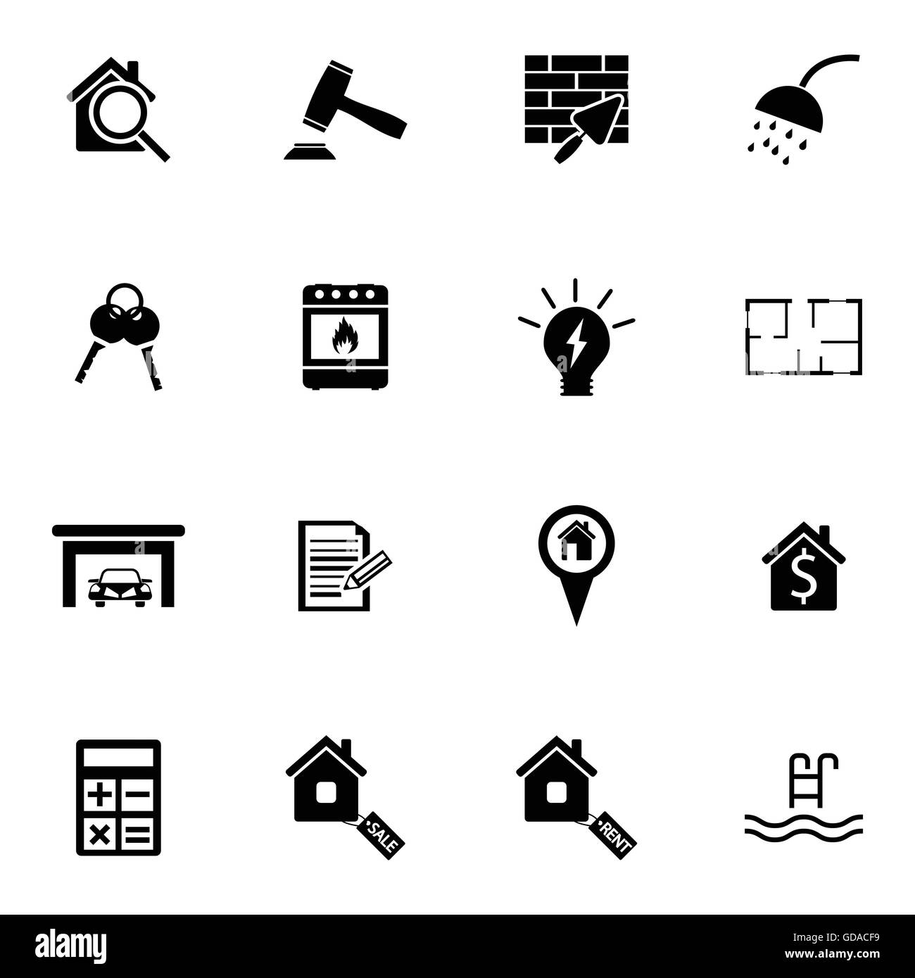 Vector black real estate icons set Stock Vector