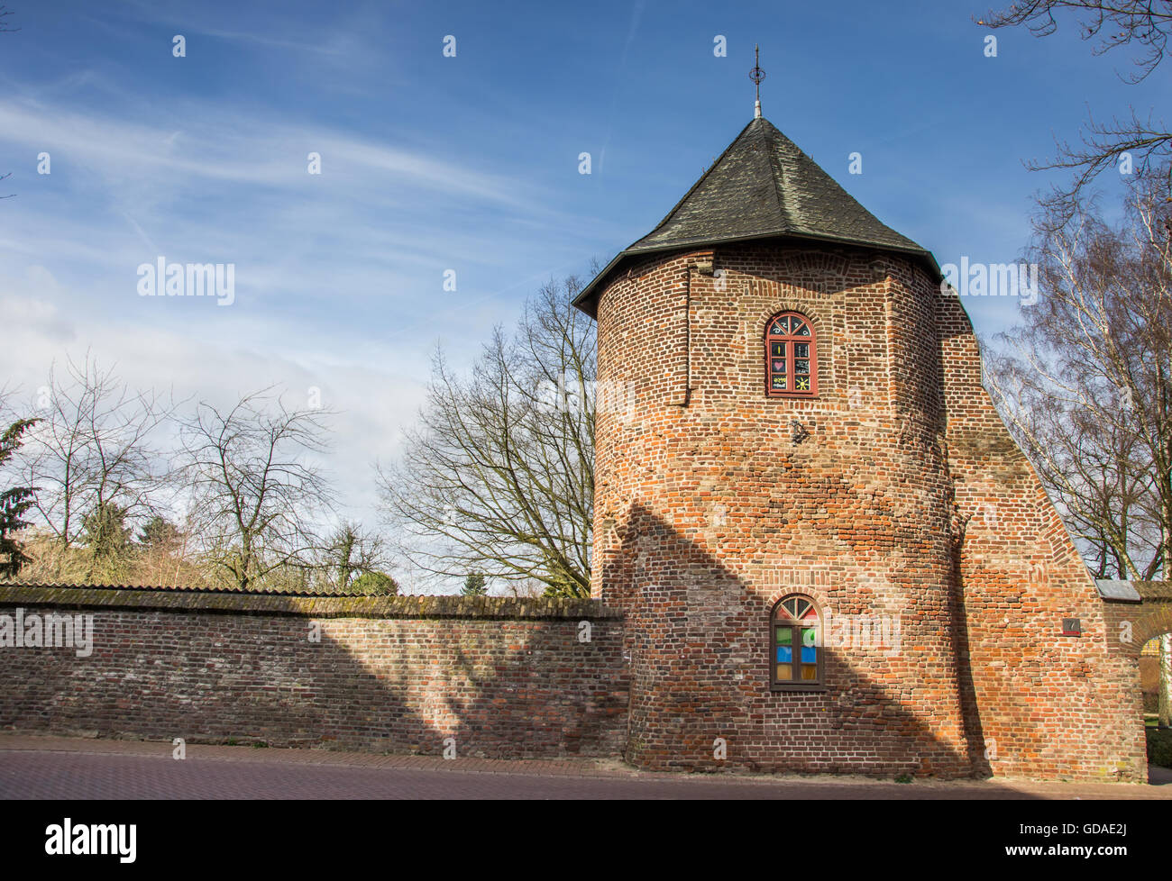 Round tower in the city wall of Xanten, Germany Stock Photo