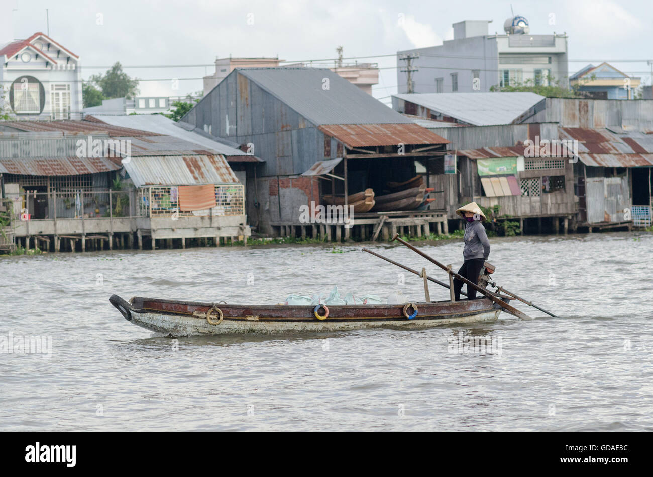 Vietnam, Can Tho, boat in the floating villages of the Mekong Delta of ...