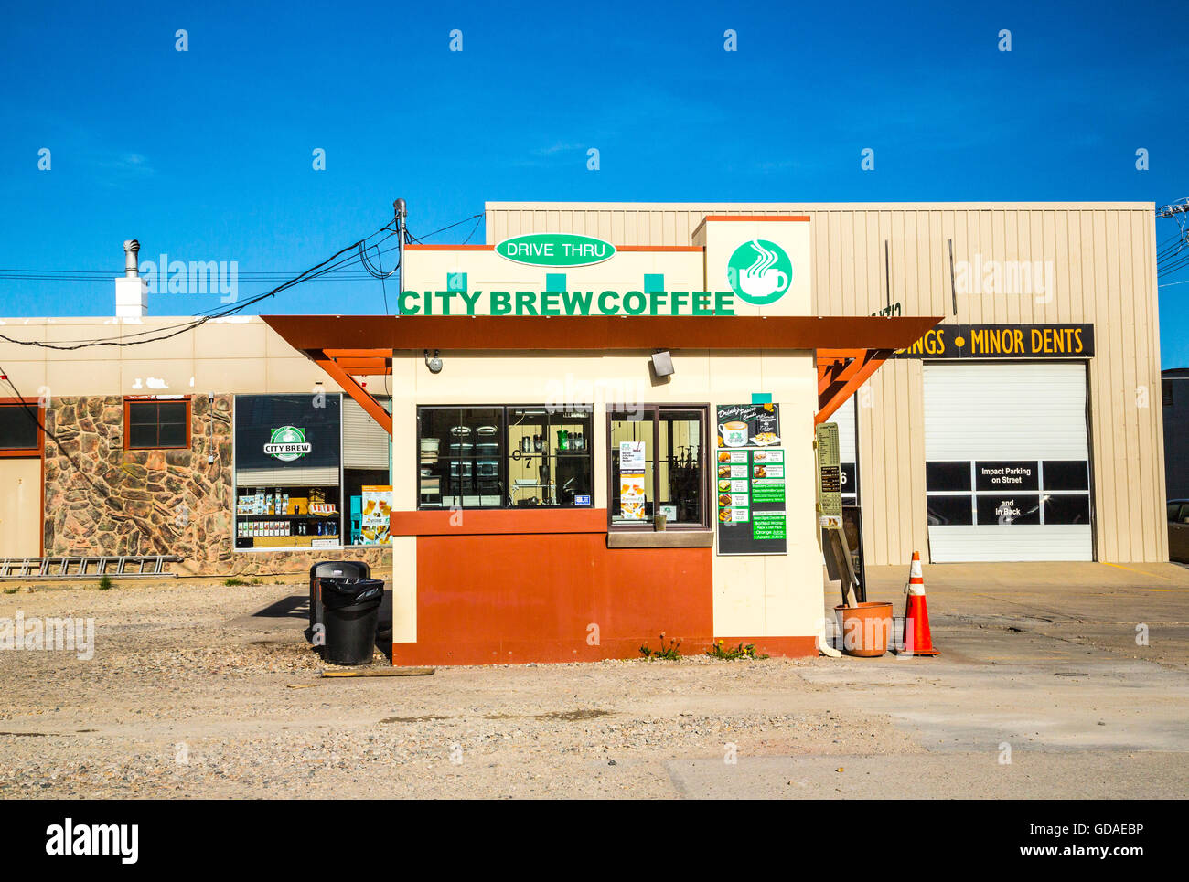 Drive-thru coffee shop in town of Sheridan Wyoming USA Stock Photo