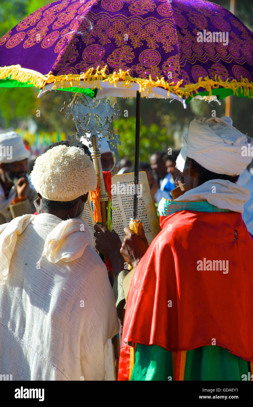 Ethiopian priests attending a funeral in their liturgical robes. Axum
