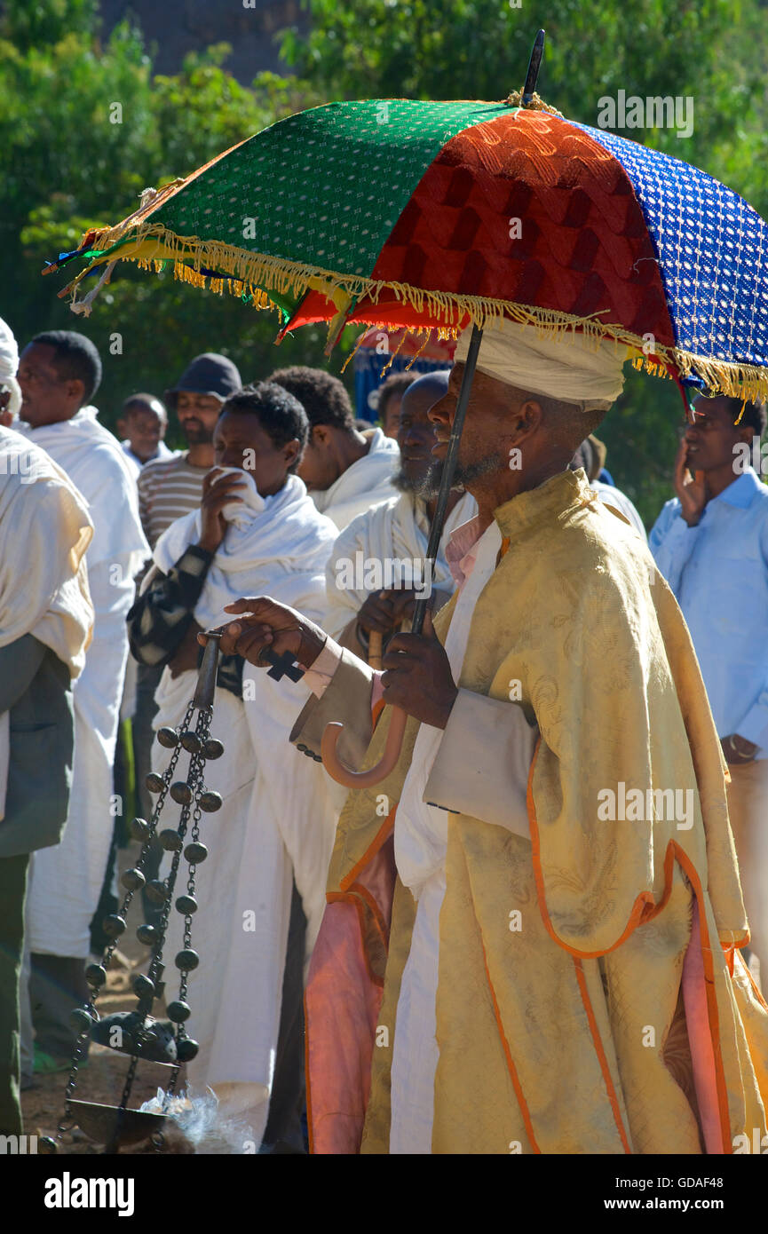 Ethiopian priests attending a funeral in their liturgical robes. Axum