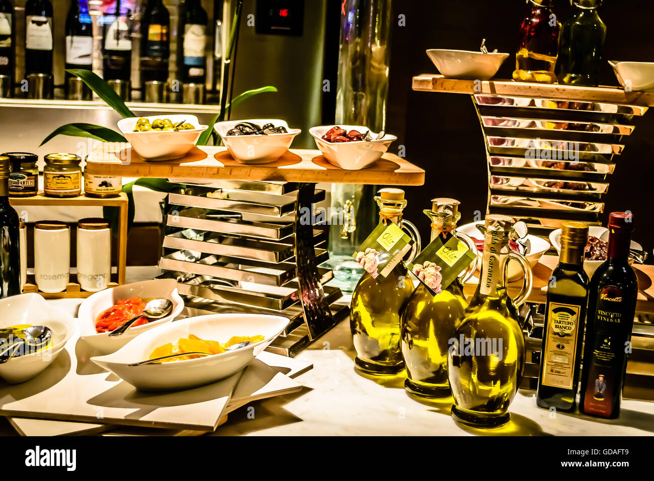Italian antipasto buffet in italian restaurant Stock Photo Alamy