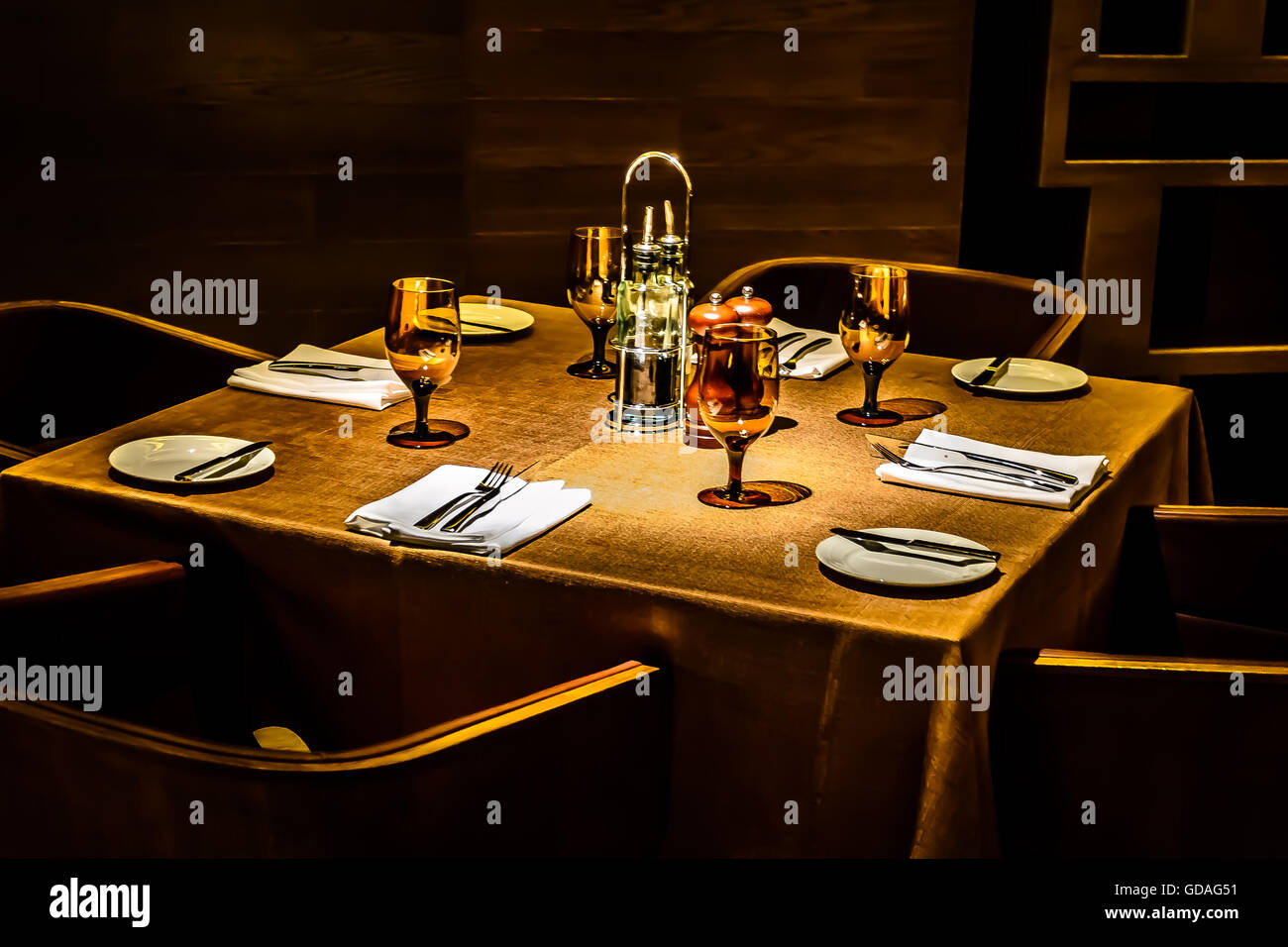 beautiful table setting in a high class italian restaurant Stock Photo