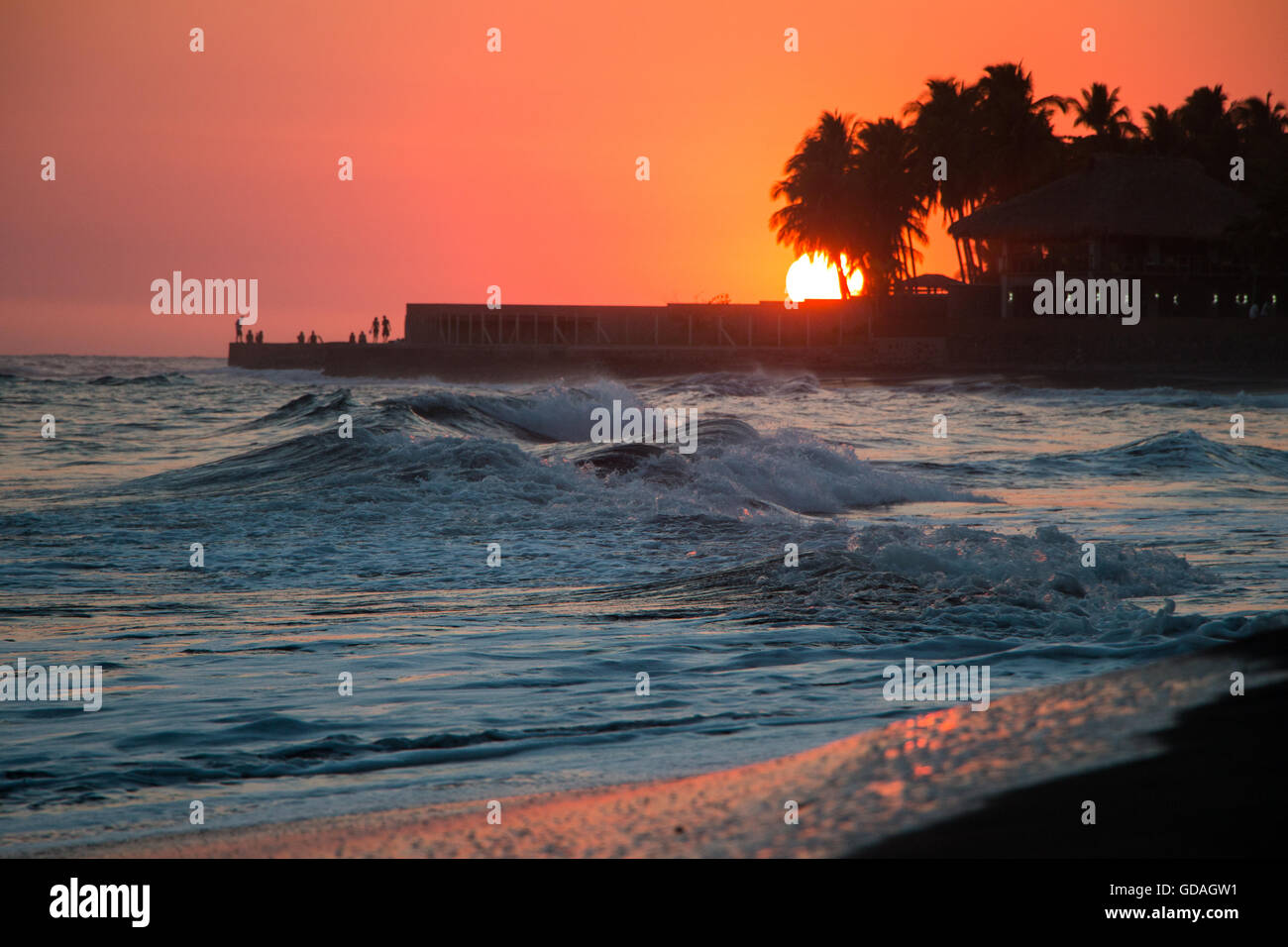 March Sunset at Playa el Tunco, El Salvador Stock Photo