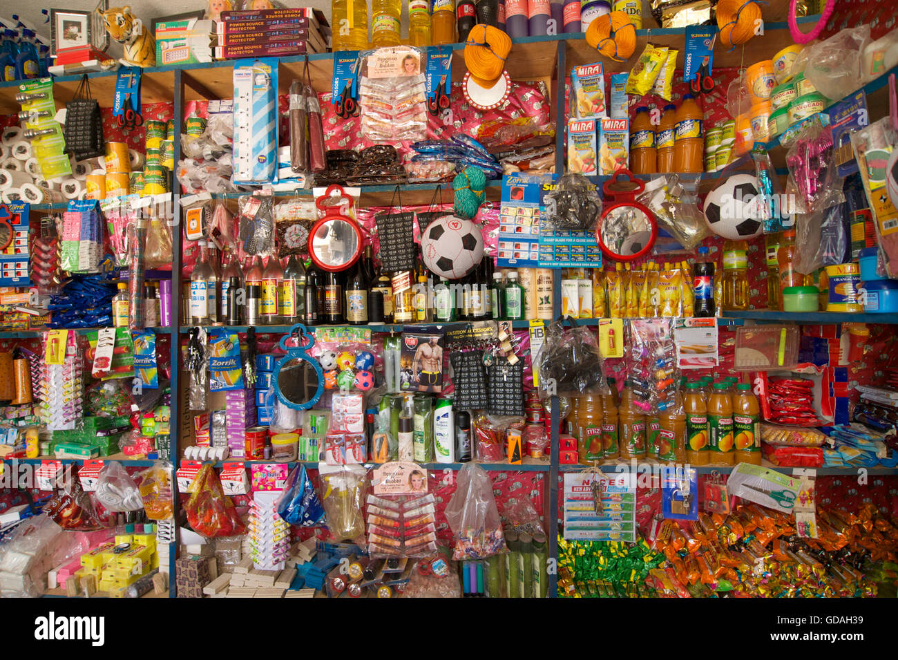 Fully stocked ontents of a local Ethiopian shop. Axum, Ethiopia Stock