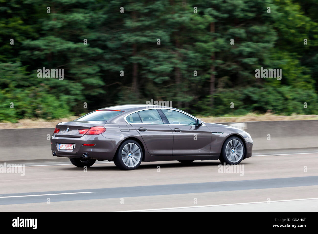 BMW 6 Series Coupe on the highway Stock Photo
