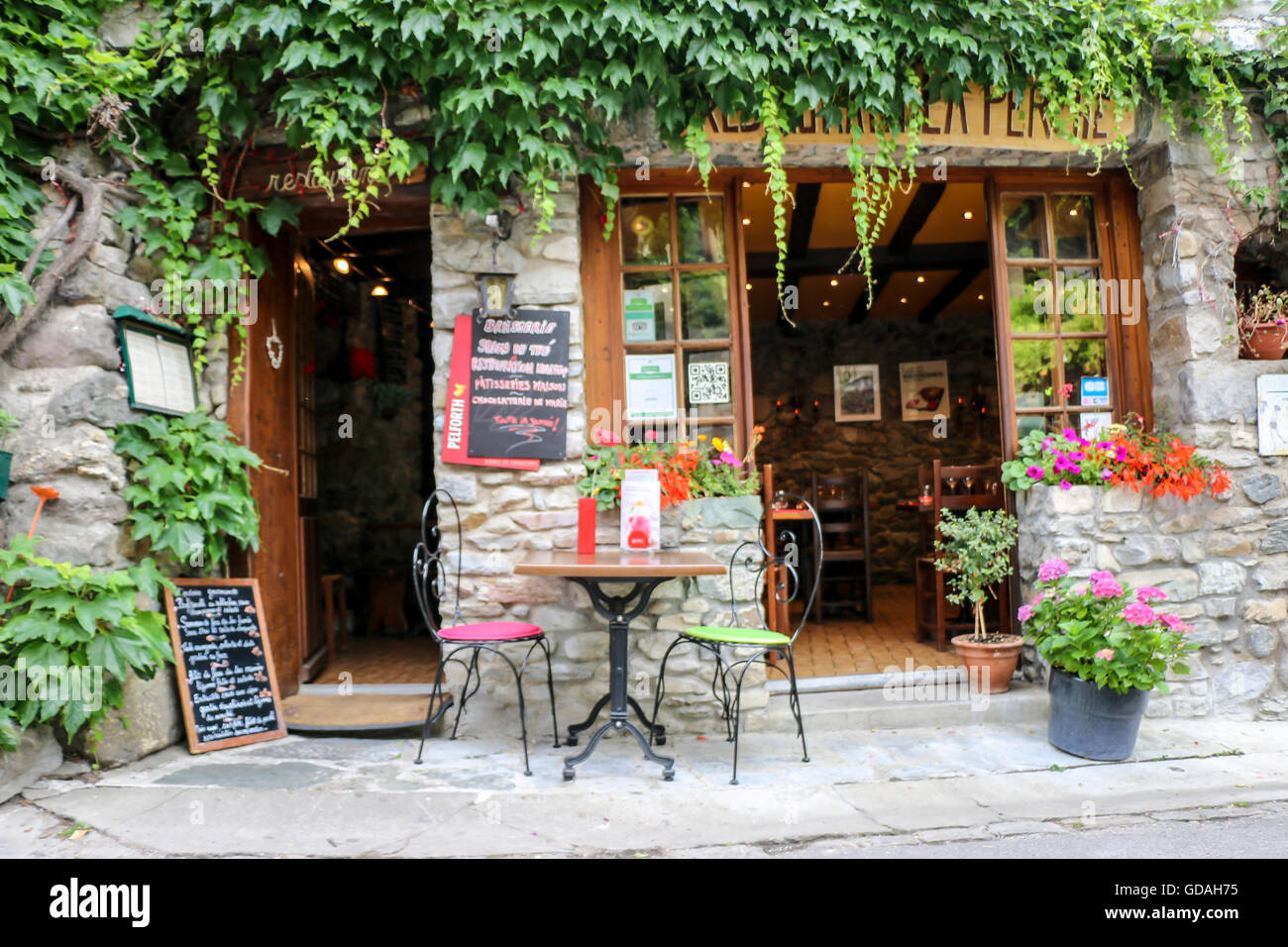 Nice coffee shop in rustic Yvoire, France Stock Photo Alamy