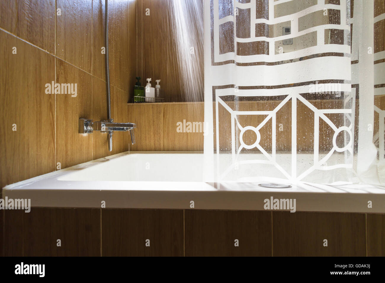 Modern Bath Interior with running shower Stock Photo Alamy