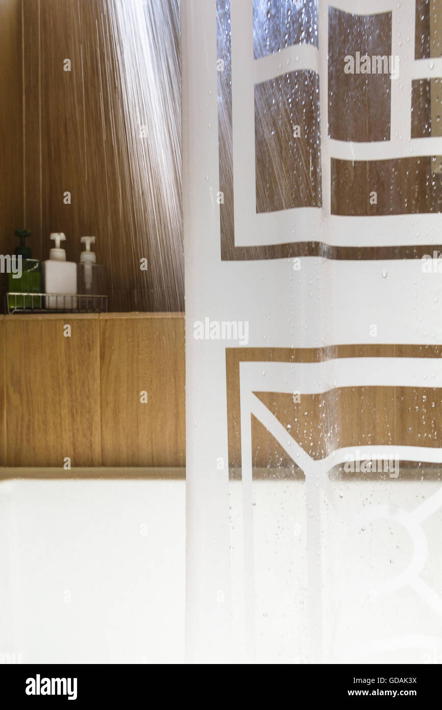Modern Bath Interior with running shower Stock Photo Alamy