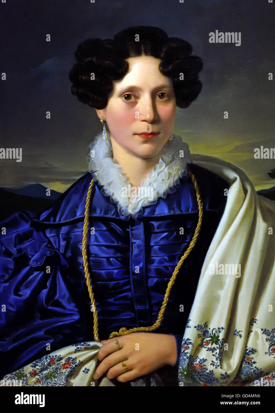 Vornehme Dame in blauem Kleid  - Gentlewoman in blue dress Painter  Kupelwieser, Leopold 1820/1830 Germany Stock Photo