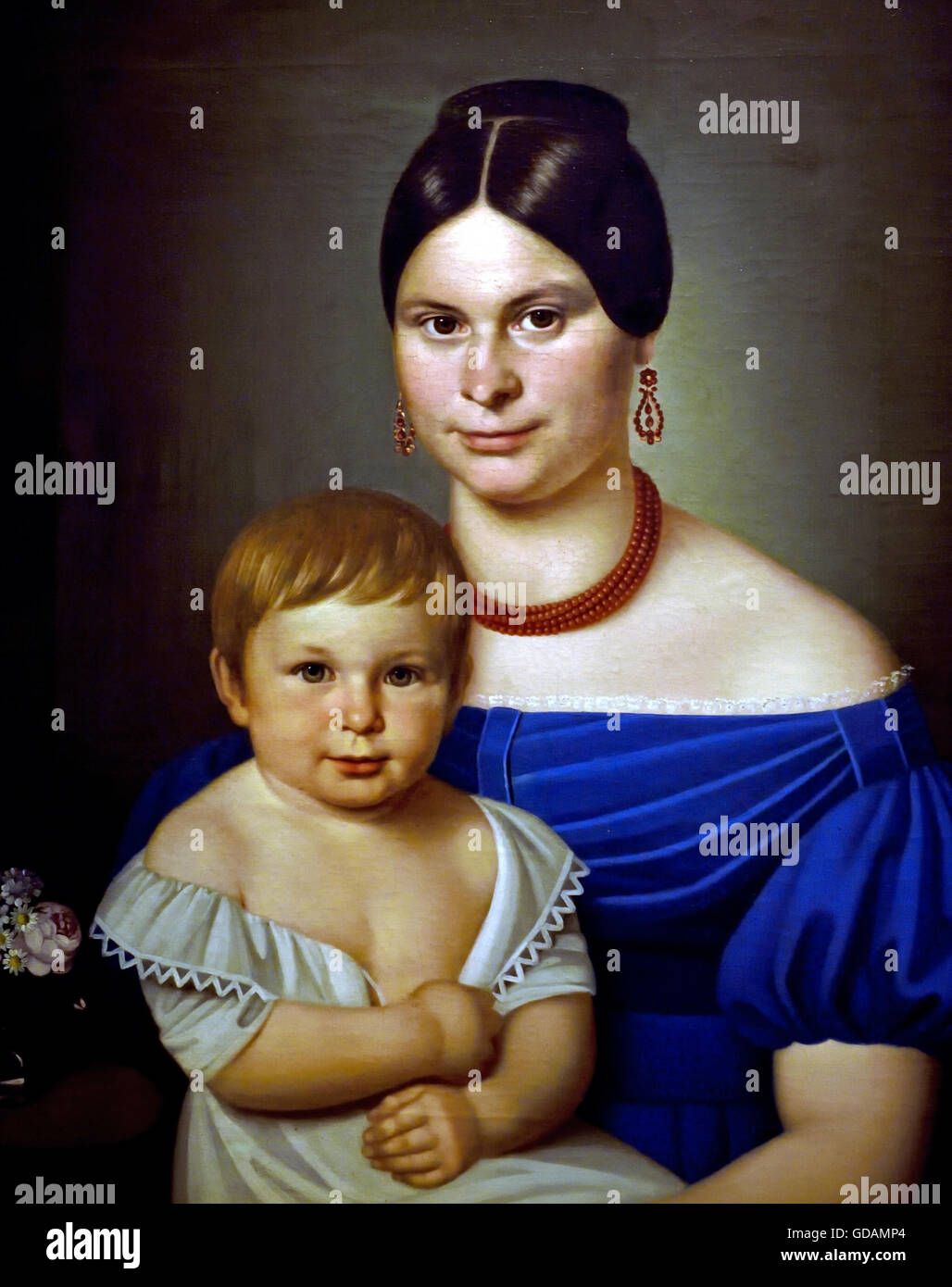 Louise Zimmermann, geb. Kersten, mit ihrem Sohn Leopold - Louise Zimmermann, born Kersten, with her son Leopold - 1834 painter Leopold  Bauer Gottfried Wilhelm Germany German  Germany Stock Photo