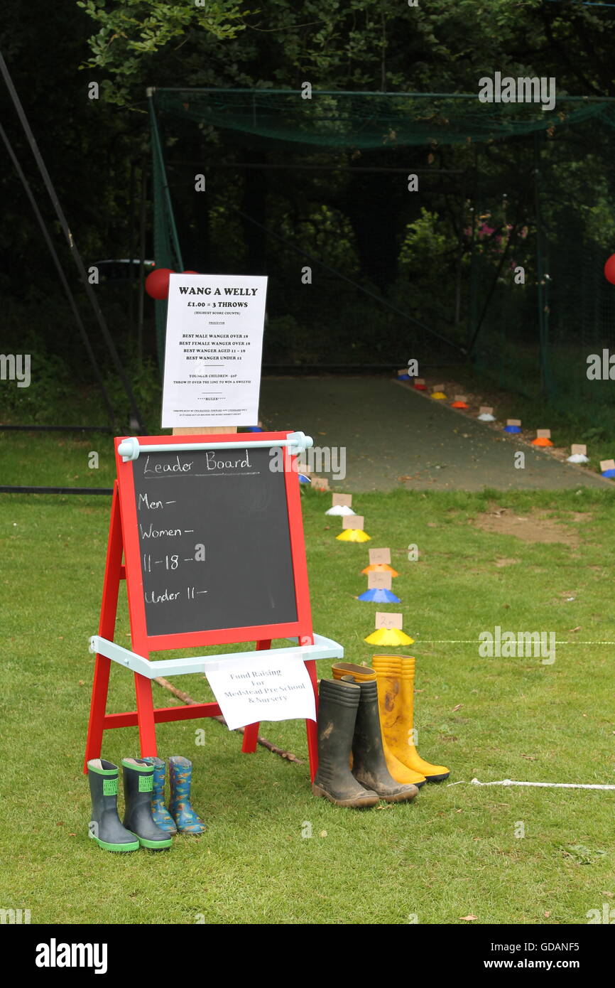 Summer fete, village fete, welly wanging, village green, community, Medstead Hampshire Stock Photo