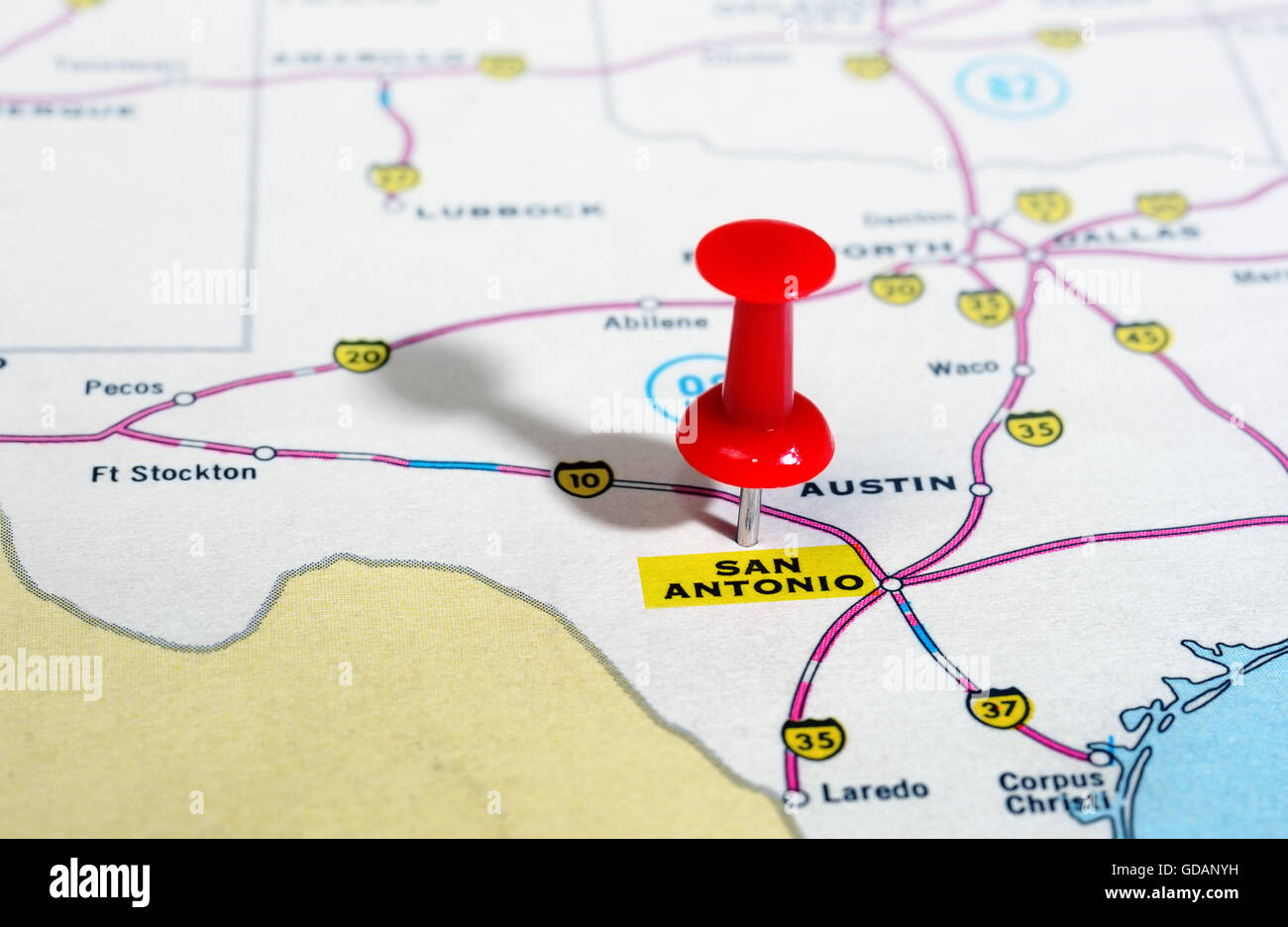Close Up Of San Antonio Texas Usa Map With Red Pin Travel Stock