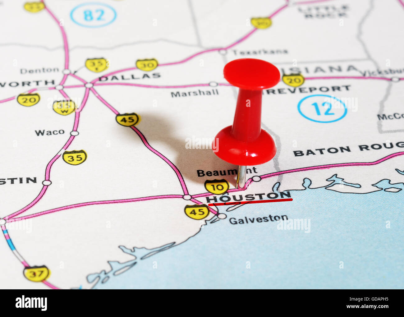 Close up of Houston USA map with red pin - Travel concept Stock Photo - Alamy Close up of Houston USA map with red pin - Travel concept Stock Photo - Alamy