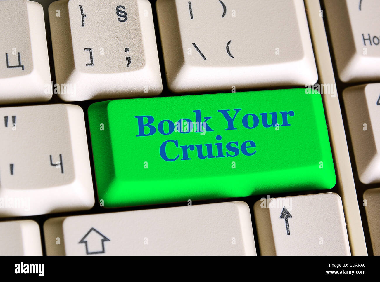 Book Your Cruise on computer keyboard online booking concept Stock