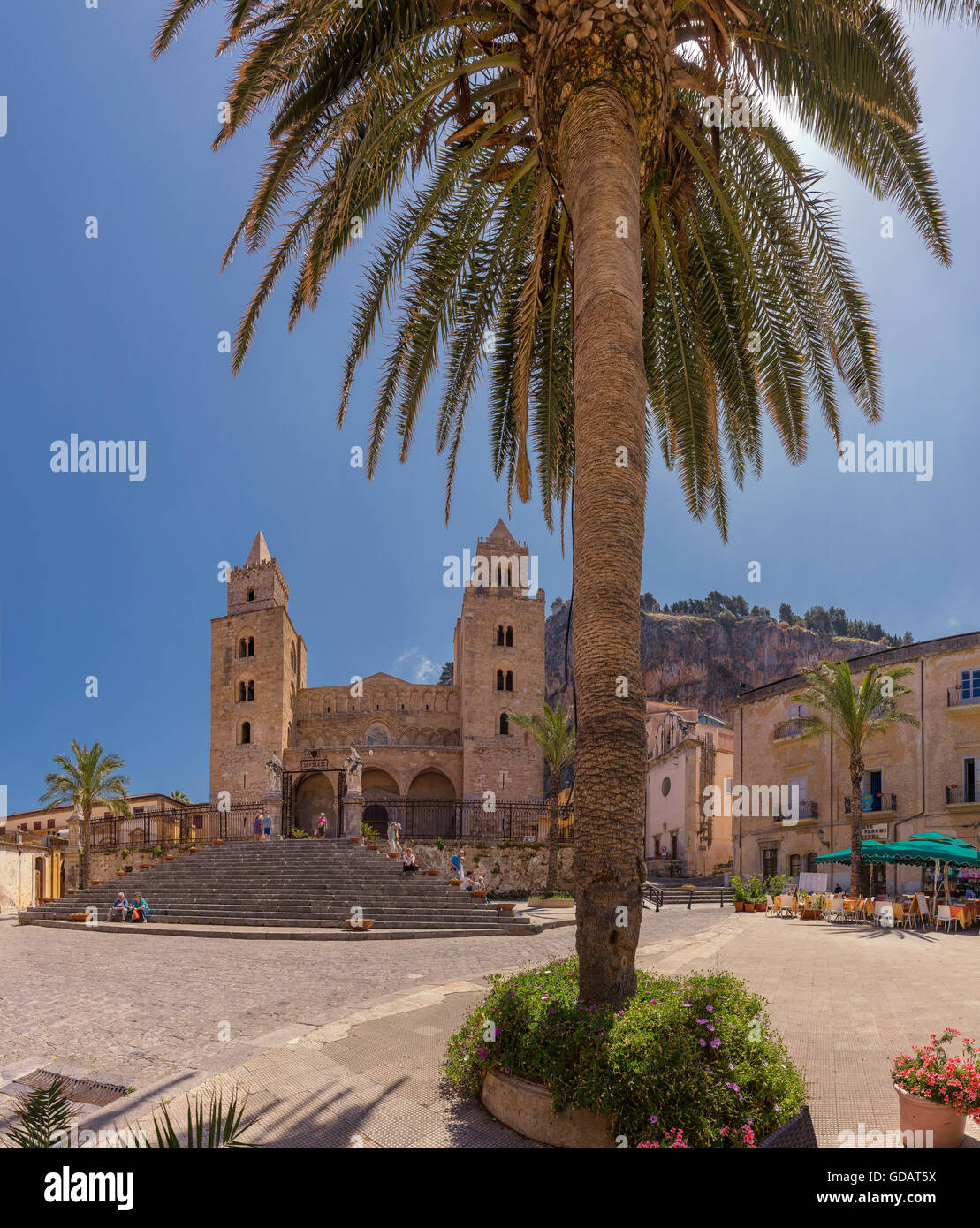 Square in front of the Cefalu cathedral Stock Photo