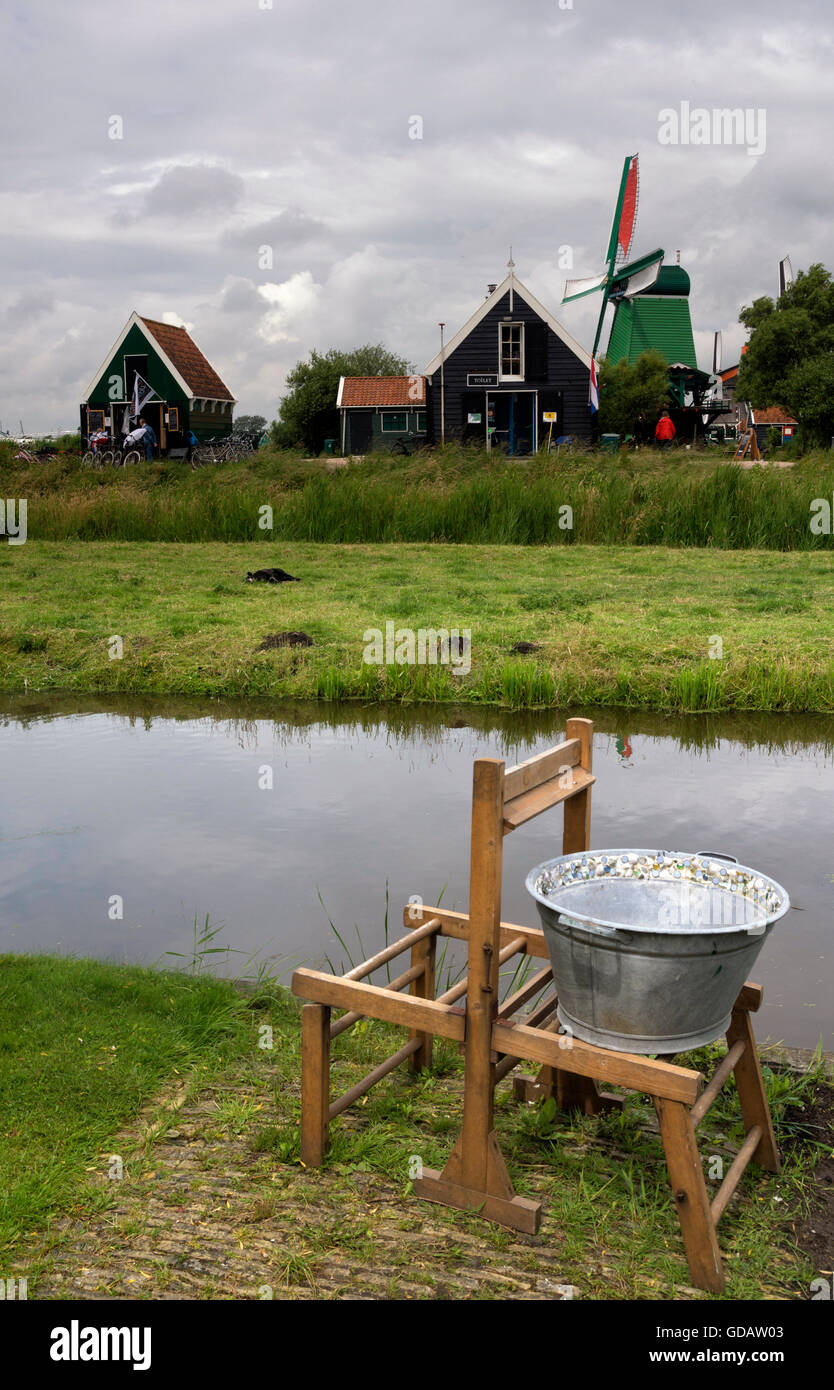 Houses in the Zaanse Schans which is a populair tourist attraction in the Netherlands Stock Photo