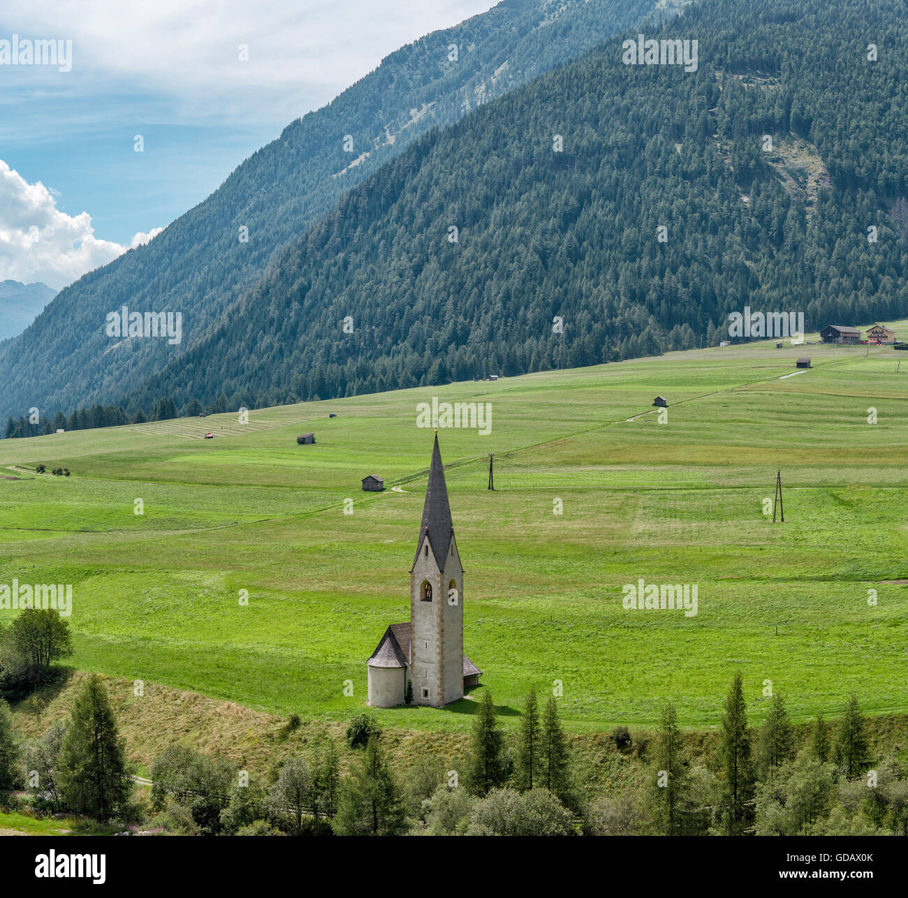 Kals am Großglockner,Austria,Saint George church,isolated in an alpine field Stock Photo