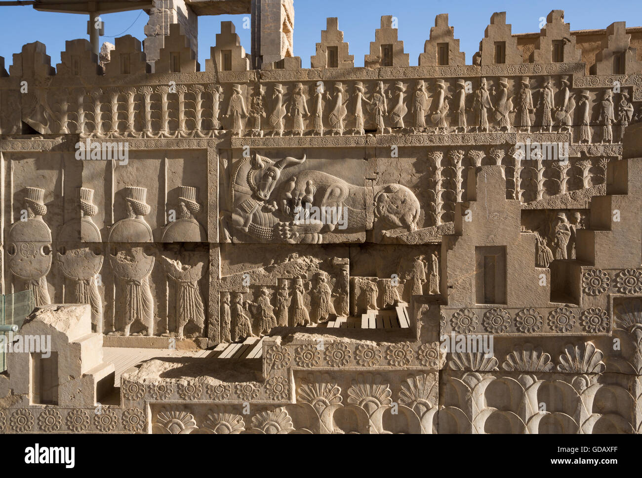Iran,Persepolis City,Ruins of Persepolis,Relief at the Apadana Staircase,Apadana Palace Stock Photo