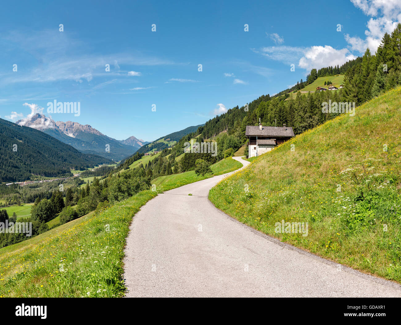 Sillian,Austria,House at a winding mountain road Stock Photo