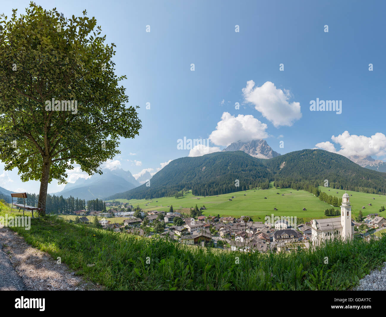 Sexten,Sesto,Italia,Village situated at an alpine meadow in the Dolomite mountains Stock Photo