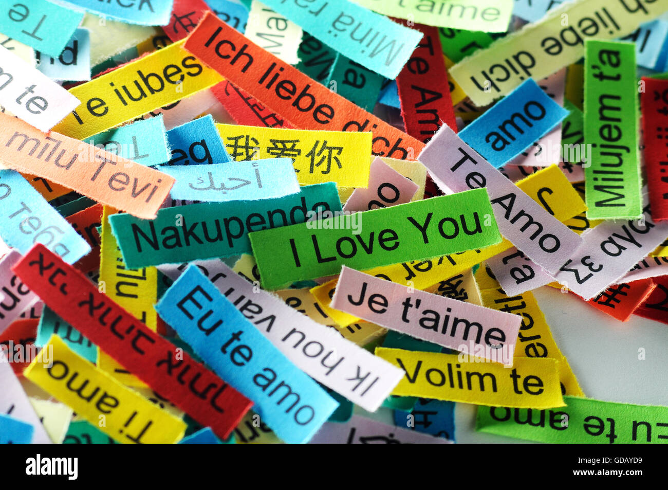 I Love You   Word Cloud printed on colorful paper different languages Stock Photo