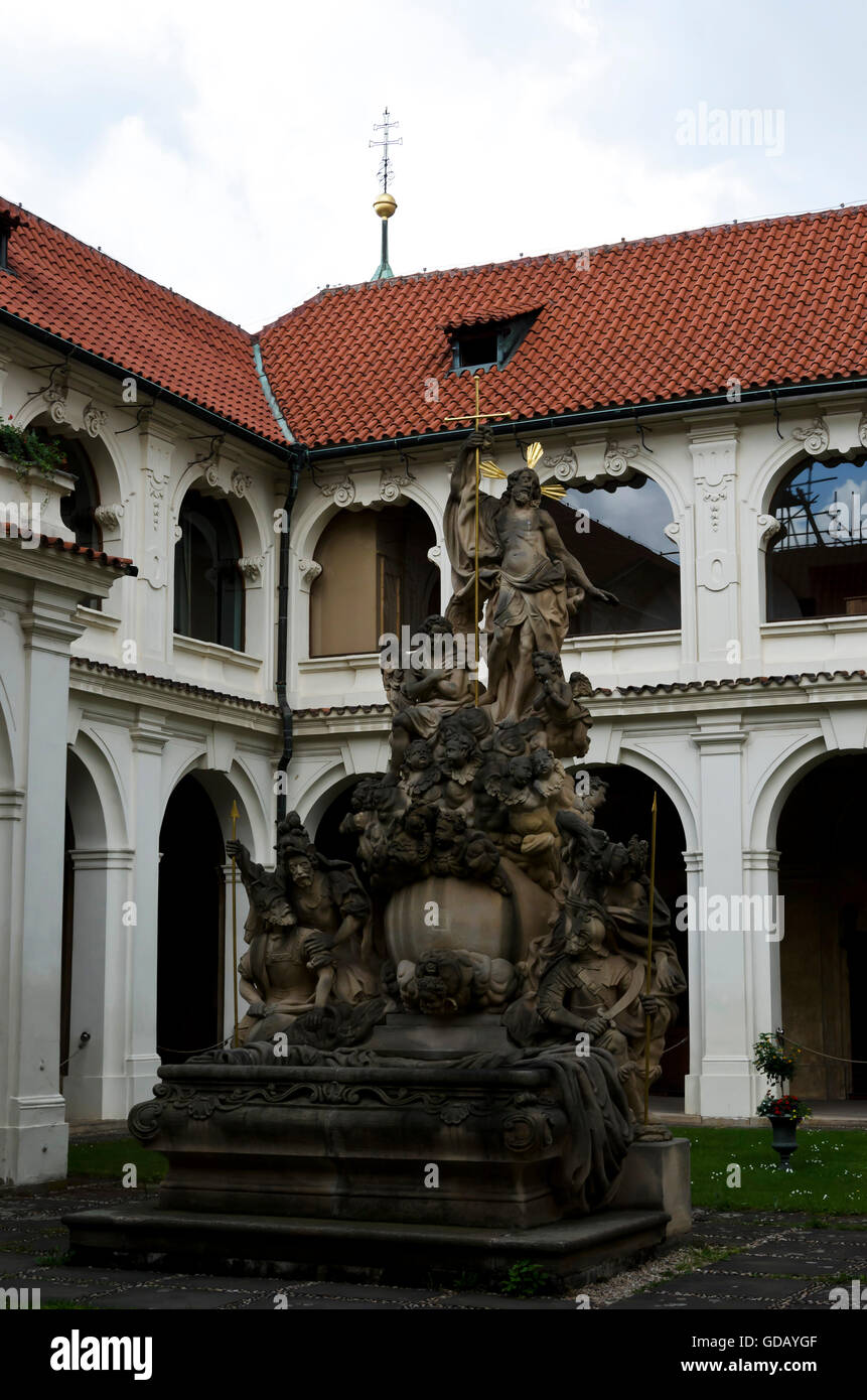 Fountain in the inner courtyard of The Loreto (Loreta) in the centre of Prague (Praha) in the Czech Republic. Stock Photo