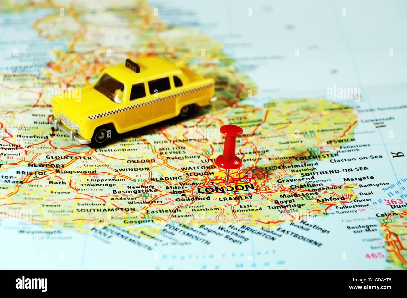 Close up of London ,United Kingdom map ,taxi car and pin Travel concept Stock Photo Alamy