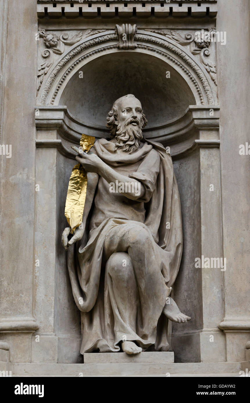 Statue in the inner courtyard of The Loreto (Loreta) in the centre of Prague (Praha) in the Czech Republic. Stock Photo