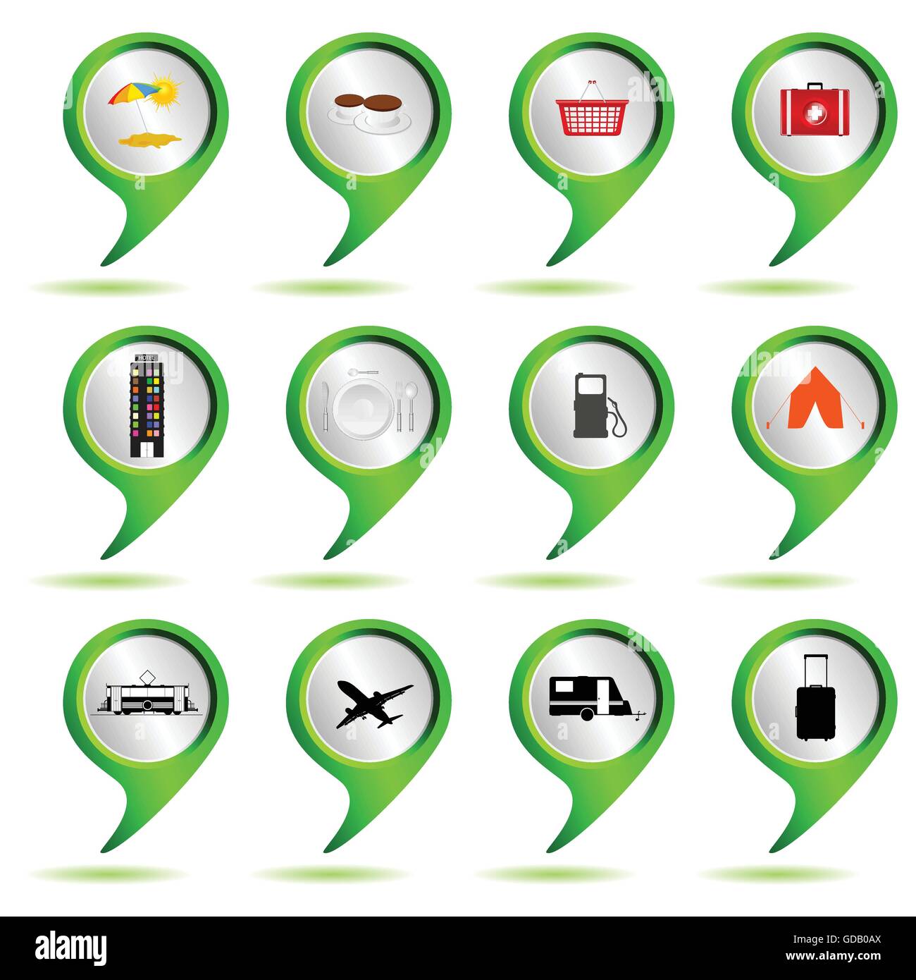 set of green map pointer with travel sign Stock Vector Image & Art - Alamy