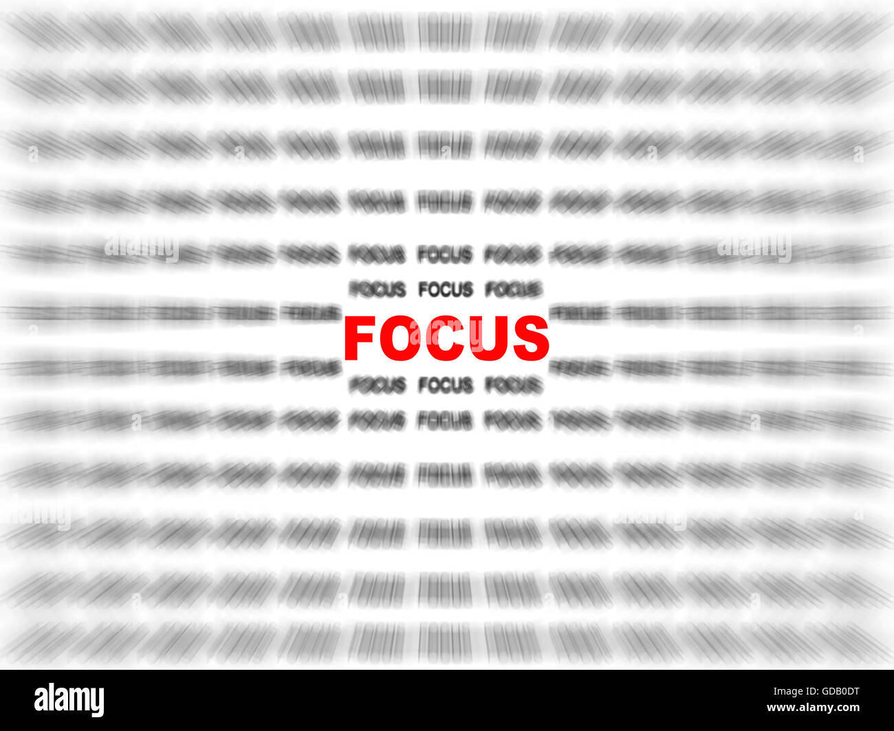 Blurred text with a focus in red on center Stock Photo