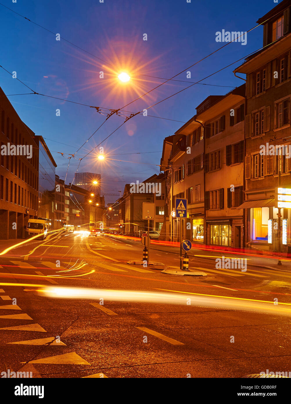 Winterthur,canton Zurich,Switzerland,Europe,at night,night,town,city,lights,traffic,dusk,twilight,blue hour,cars,a Stock Photo