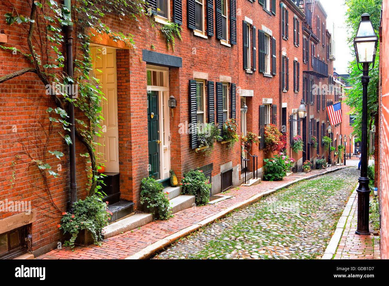 Acorn street in  Beacon Hill, Boston Stock Photo