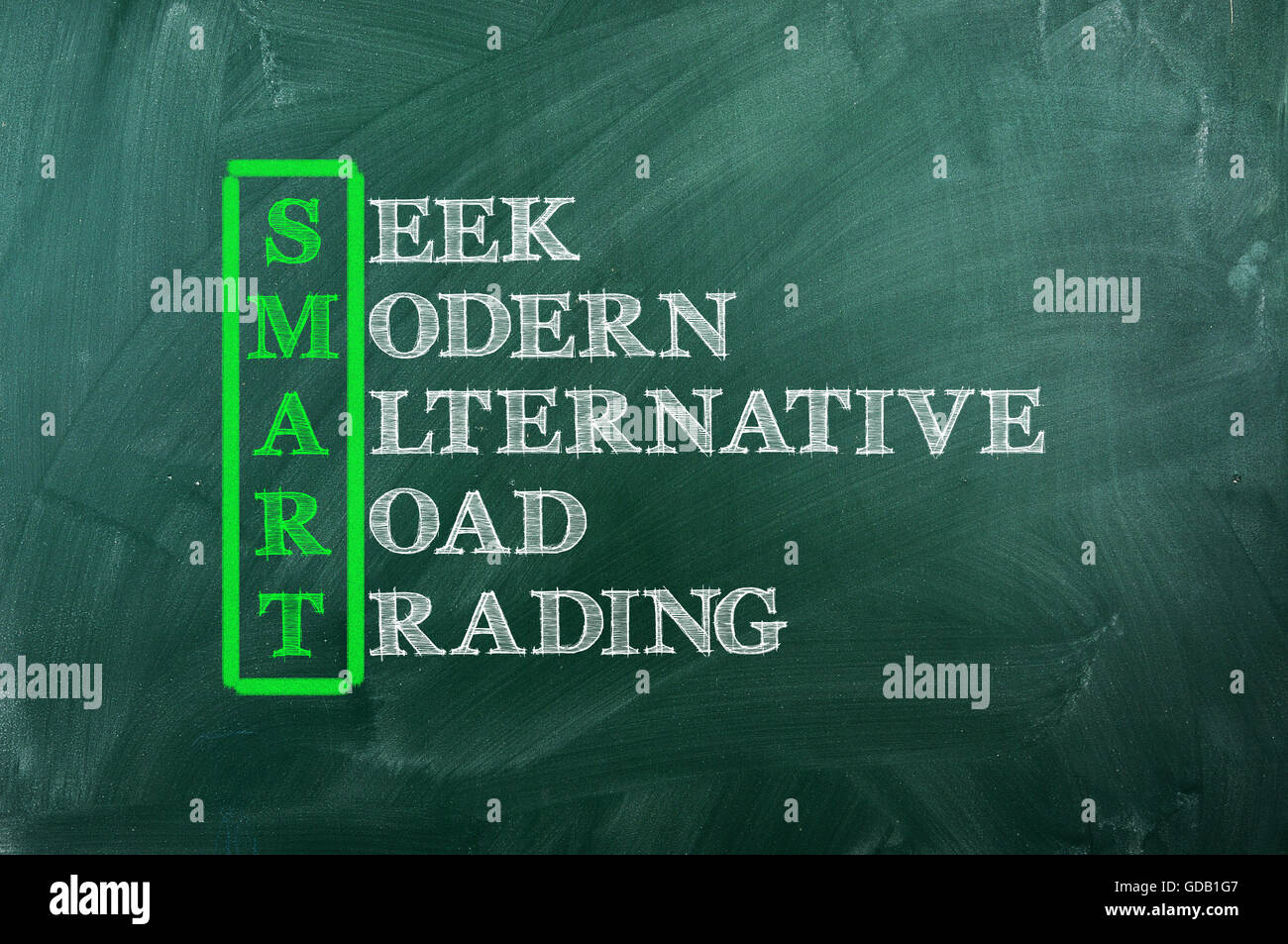 acronym of Smart and other relevant words on green chalkboard Stock Photo