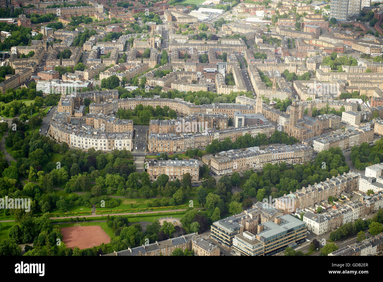 An aerial view of Glasgow west end, Central Scotland Stock Photo