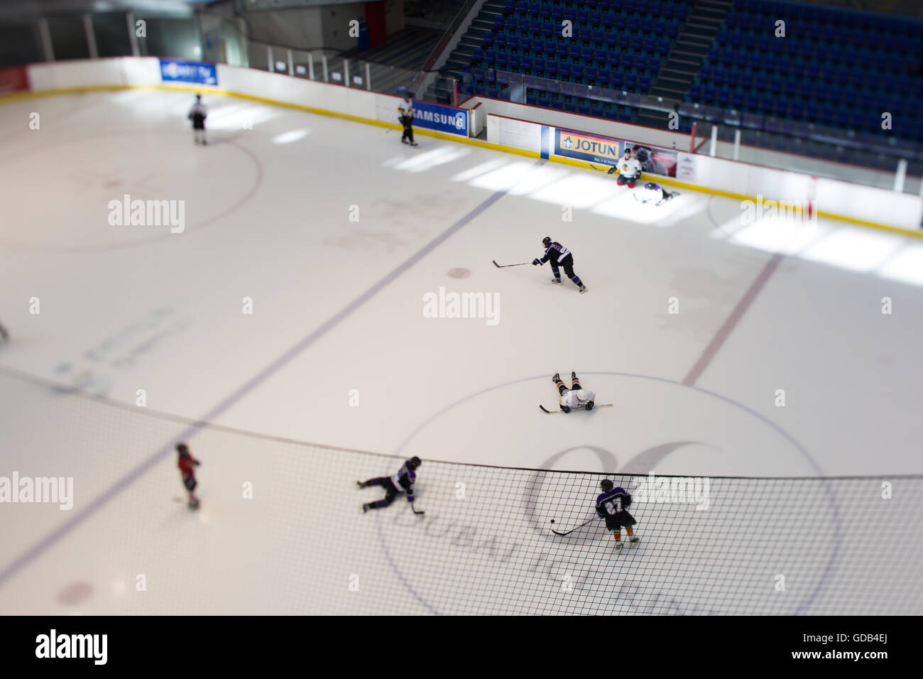 Ice hockey players at the Dubai Ice Rink, Dubai Mall, Dubai, UAE Stock