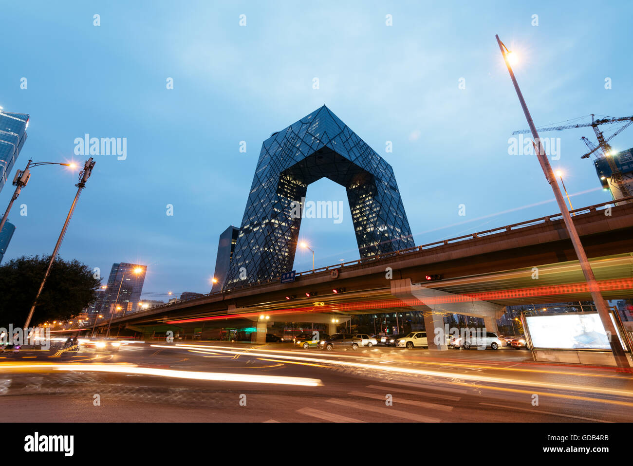 Stock Photo - Beijing, China - October 25, 2015: Night view of CCTV Headquarters Beijing China at the Central Business District Stock Photo