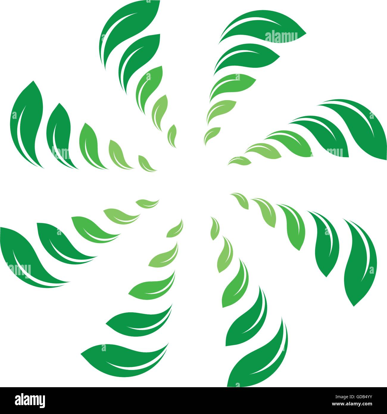 Organic isolated vector green circle logo. Leafs nature border. Green sun. Summer design element. Spring art concept. Organic logo. Stock Vector