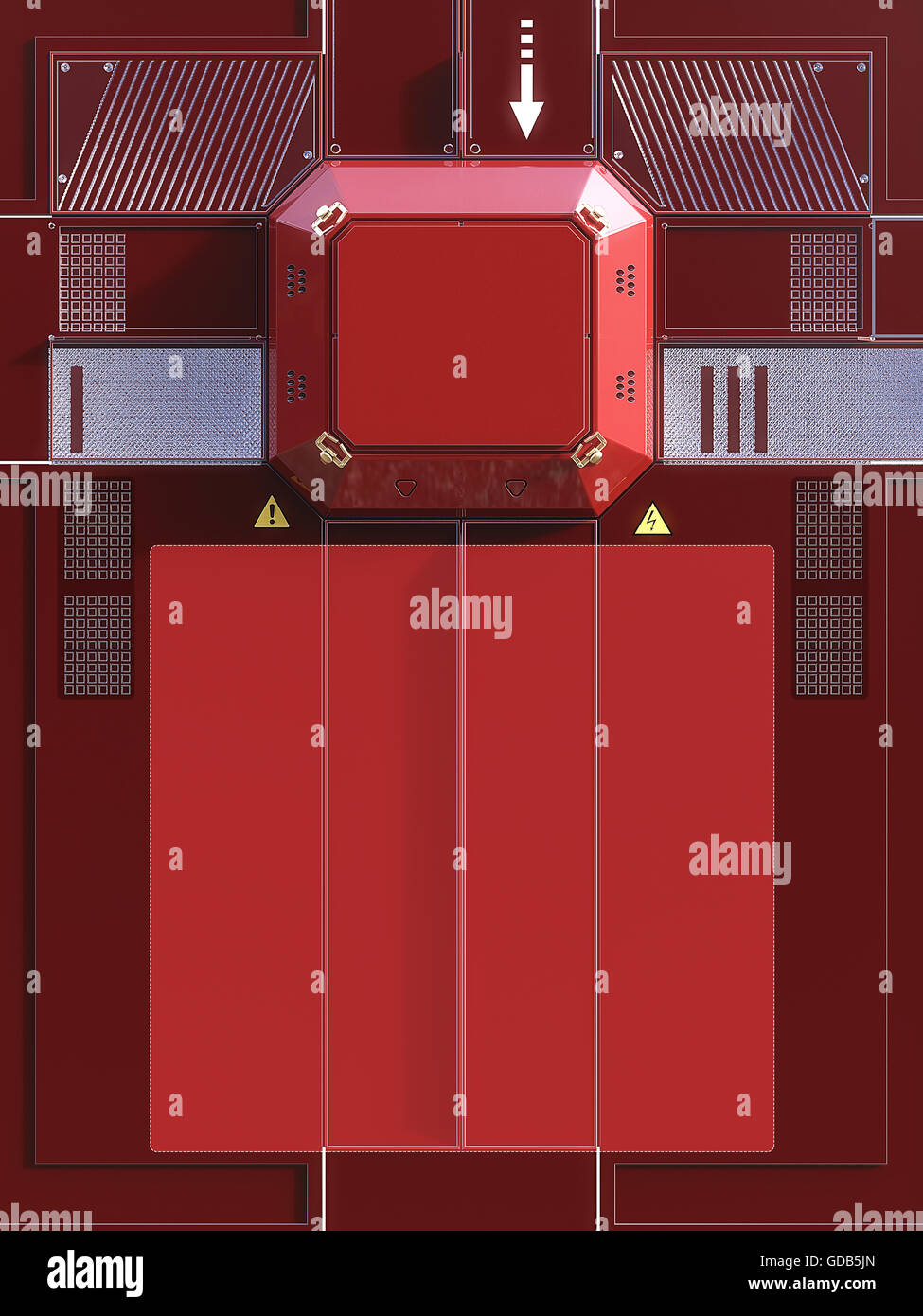 rendering Hi tech wall with metal block for logo and different details ...