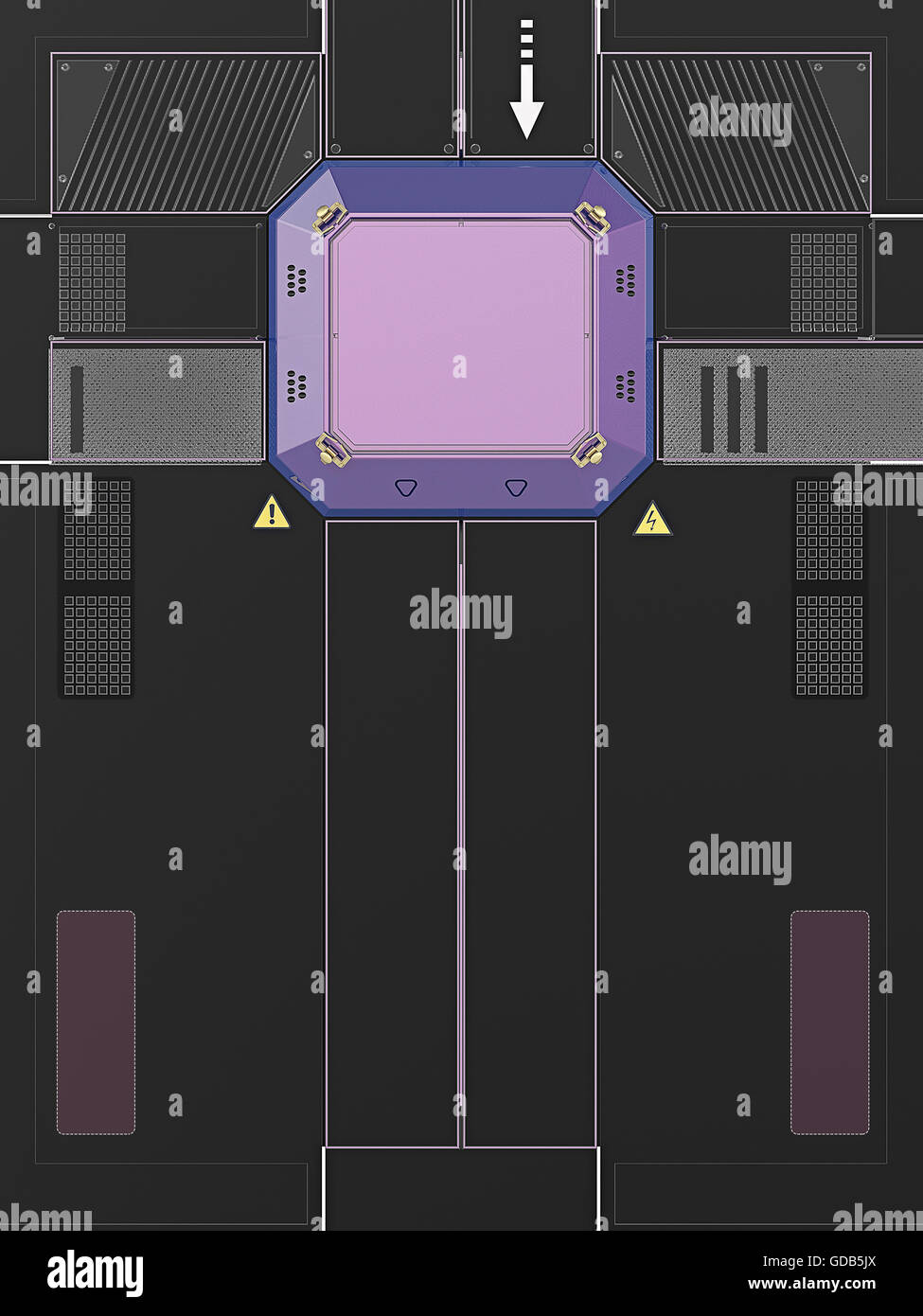rendering Hi tech wall with metal block for logo and different details