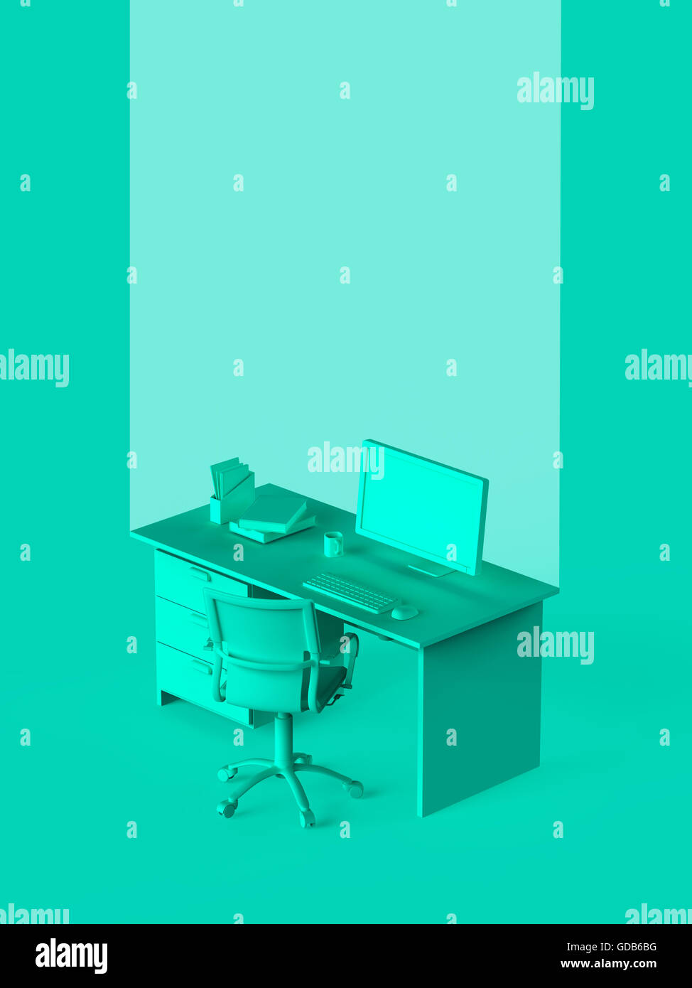 color render of office desk with place for headline and text template